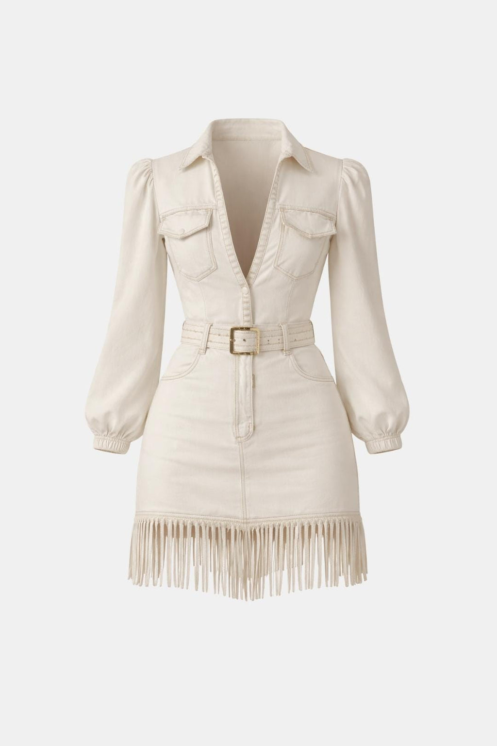 Cream denim mini dress lifestyle shot festival style