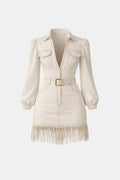 Cream denim mini dress lifestyle shot festival style