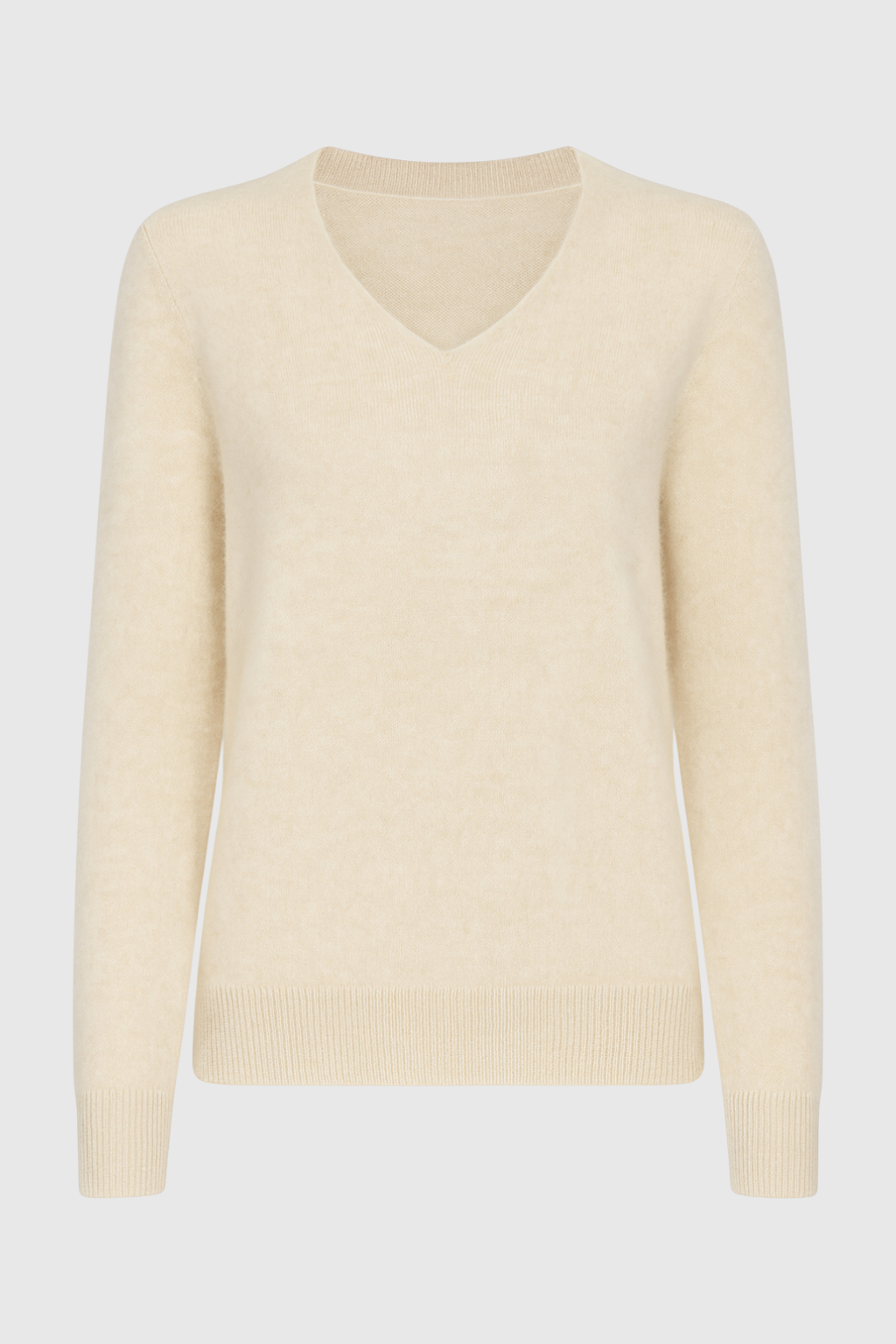 Women's Beige Merino Wool V-Neck Sweater