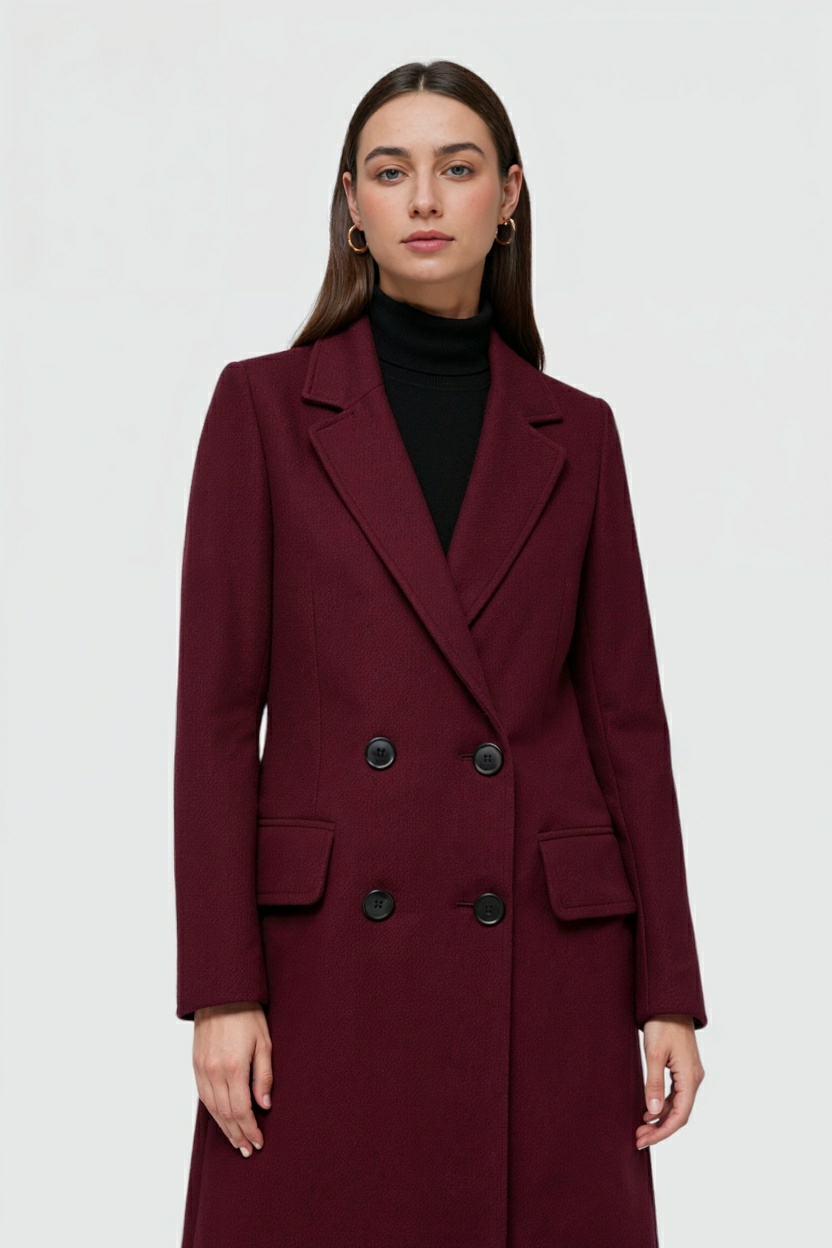 Women's Burgundy Wool Coat
