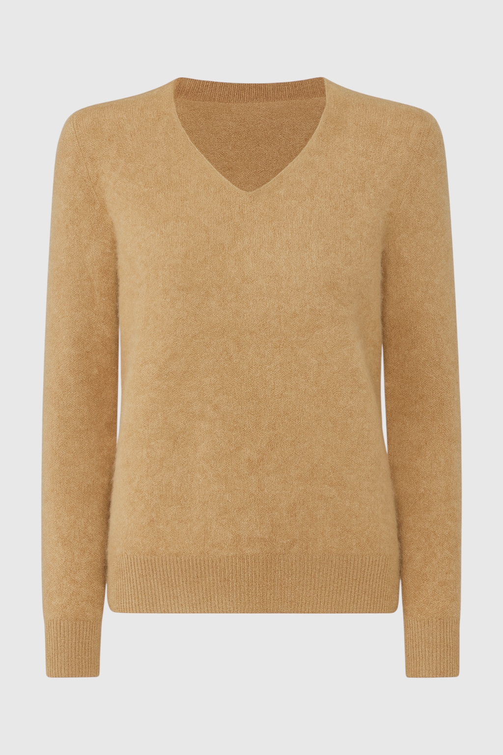 Women's Brown Merino Wool V-Neck Sweater