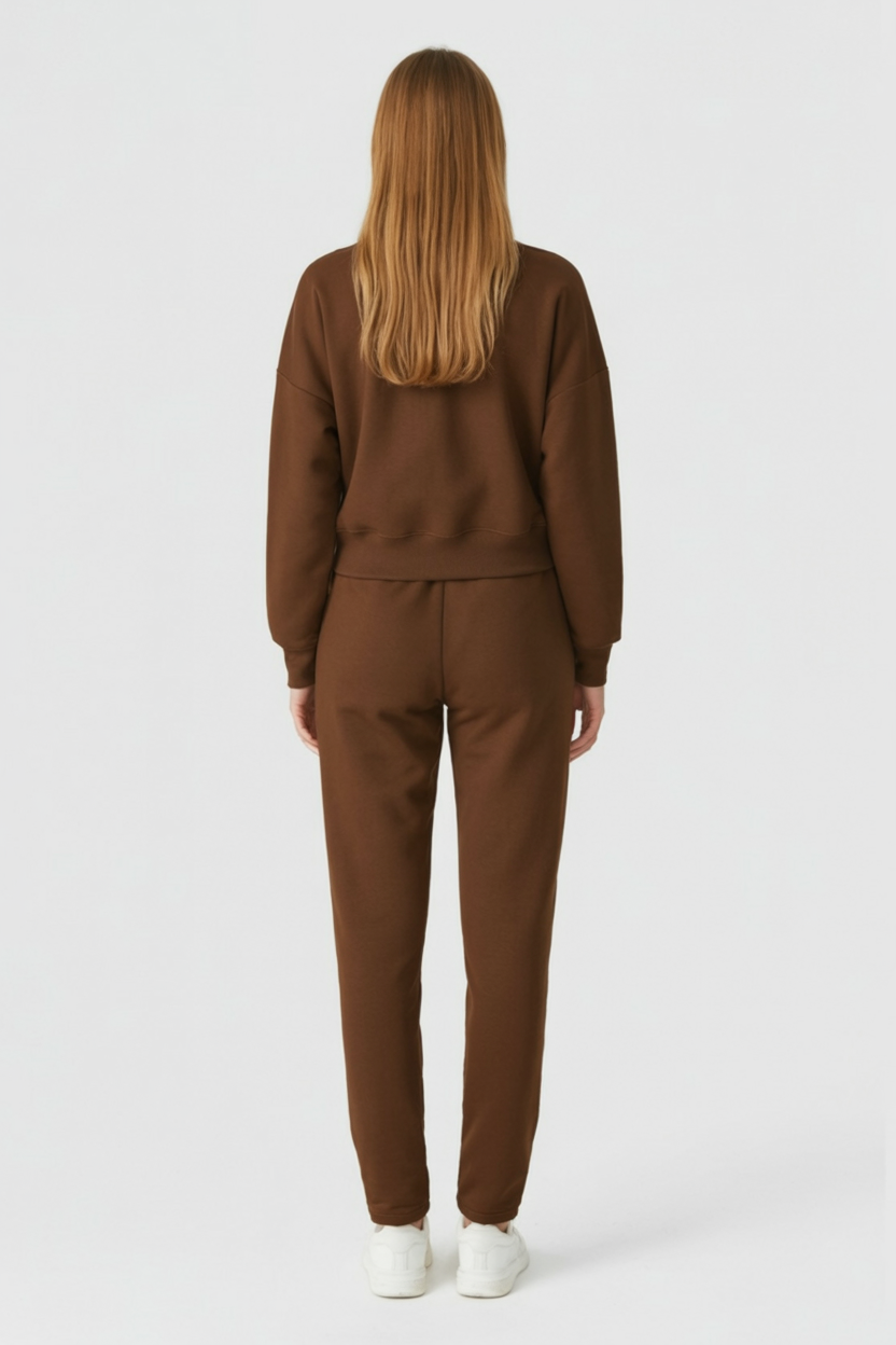 Women's Casual Brown Sweatshirt Pants Set