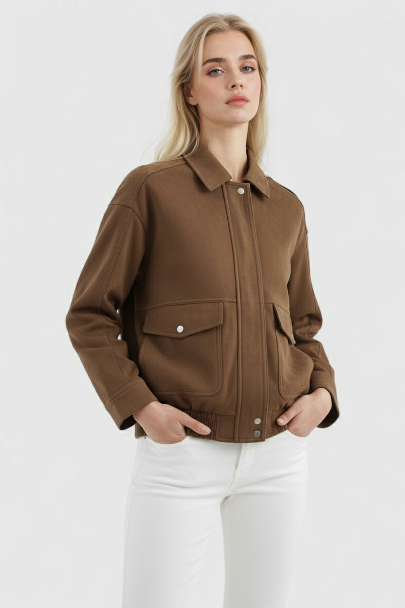 Women's Dark Brown Suede Bomber Jacket