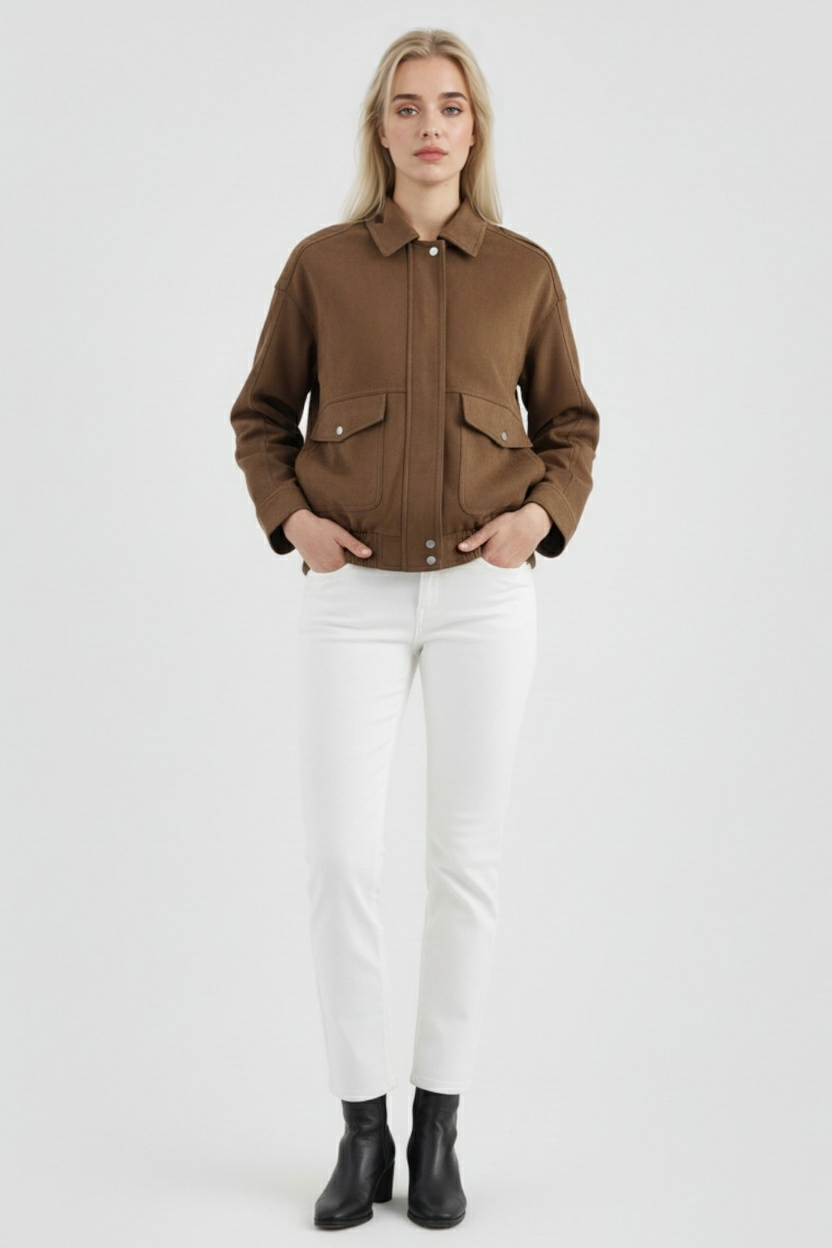 Women's Dark Brown Suede Bomber Jacket