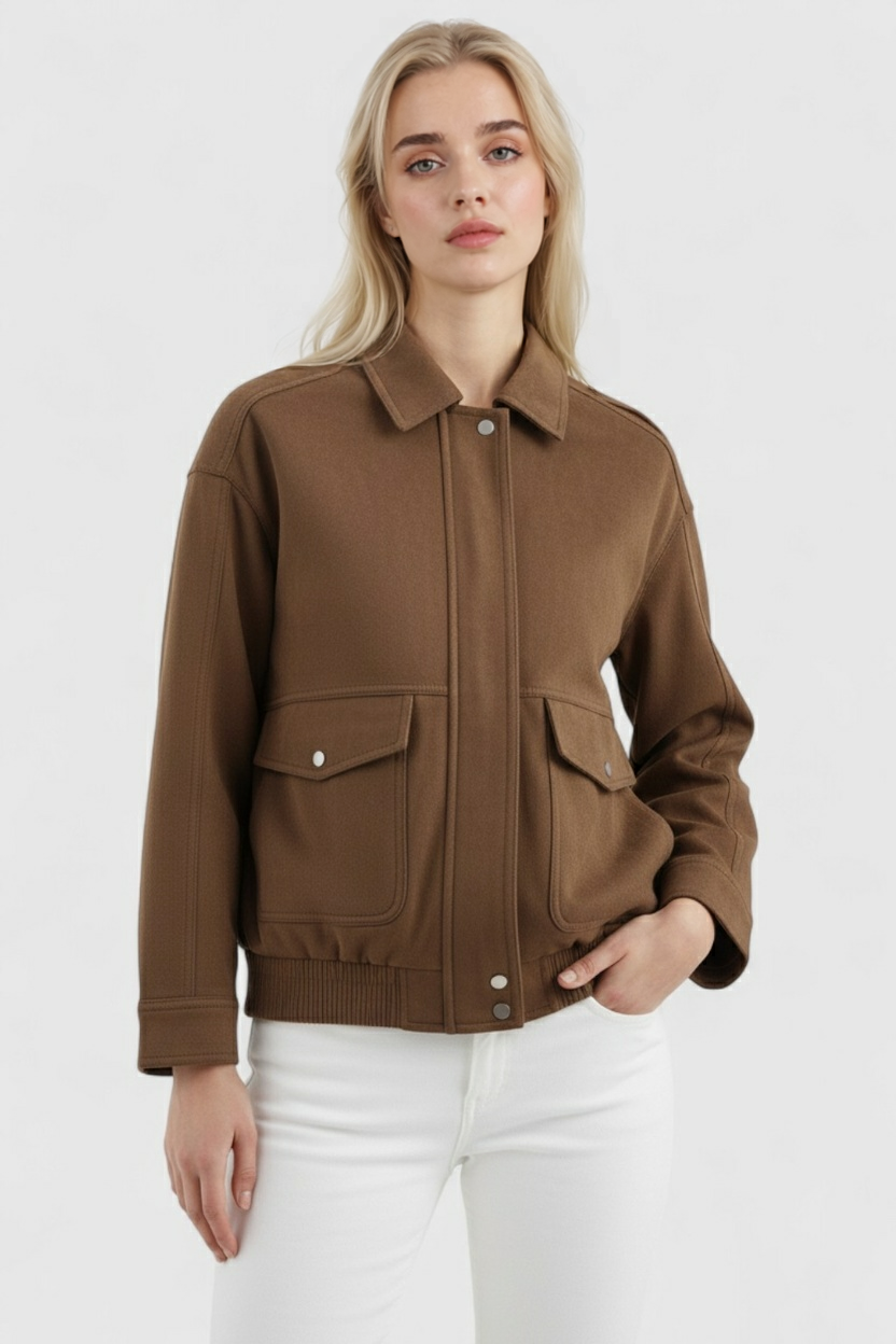 Women's Dark Brown Suede Bomber Jacket