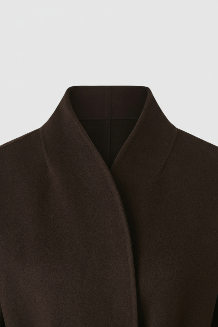 Women's Dark Brown Wool Coat with Waist Belt
