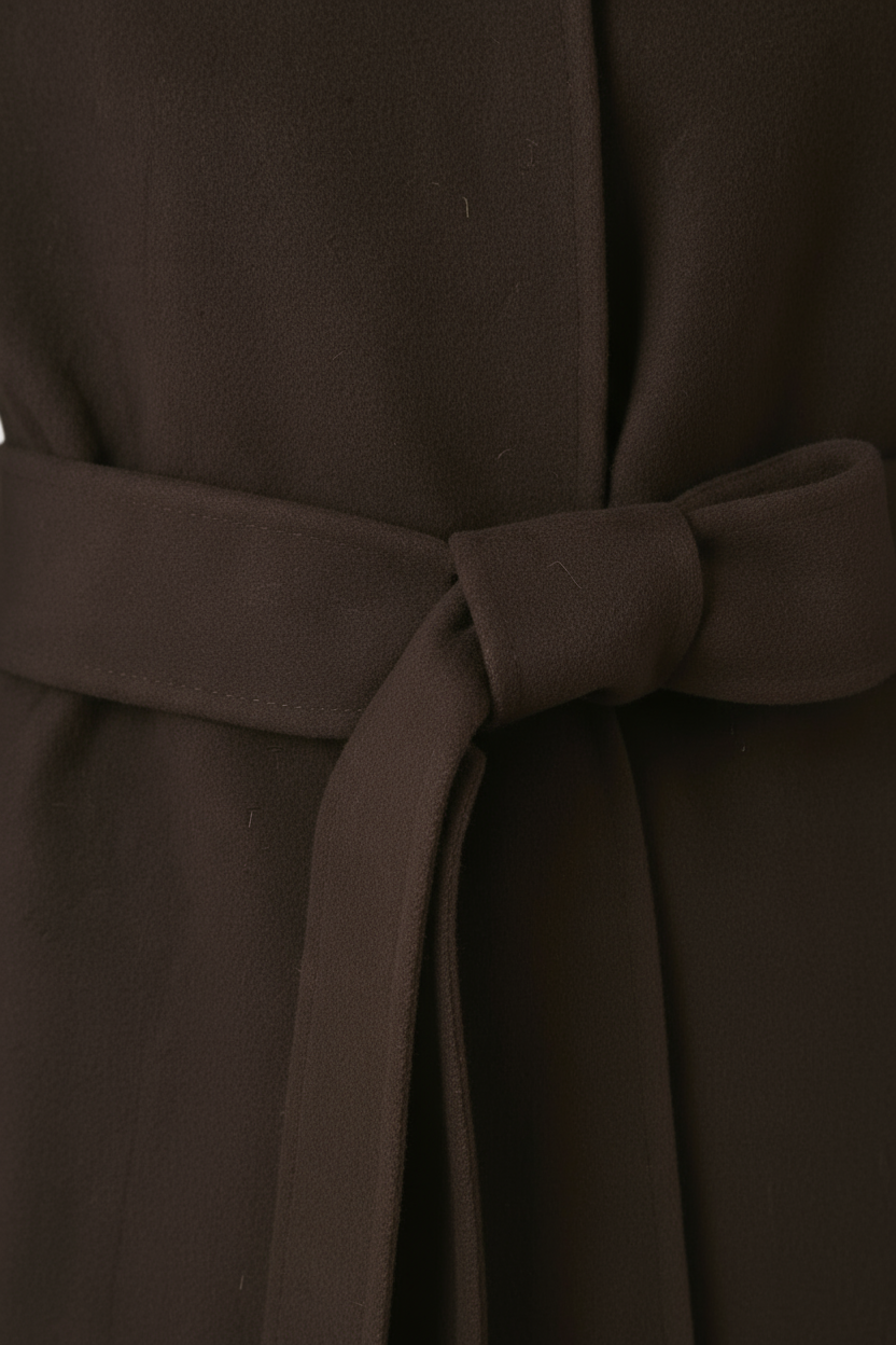 Women's Dark Brown Wool Coat with Waist Belt