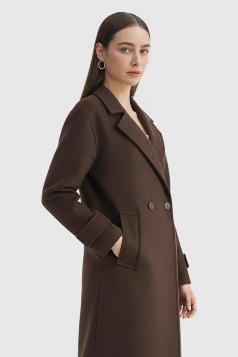 Women's Elegant Long Brown Winter Coat