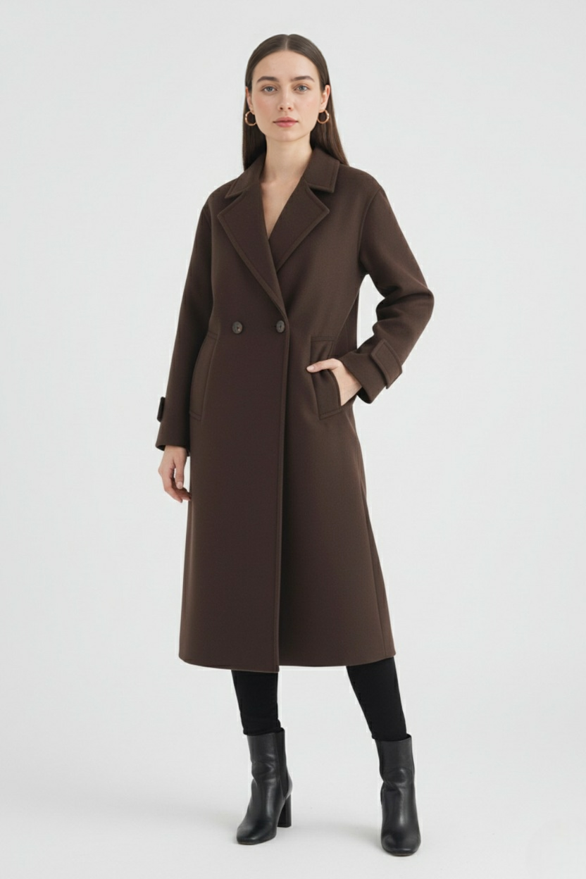 Women's Elegant Long Brown Winter Coat
