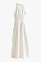 Women's sleeveless cowl neck satin dress – midi length occasion wear