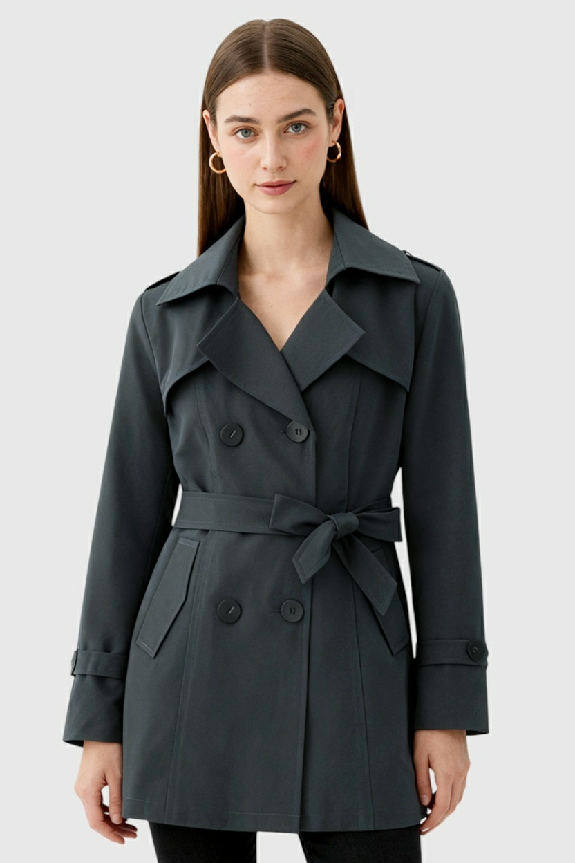 Women's Gray Half-Length Trench Coat