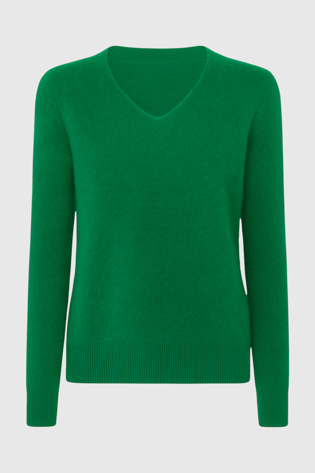 Women's Green Merino Wool V-Neck Sweater