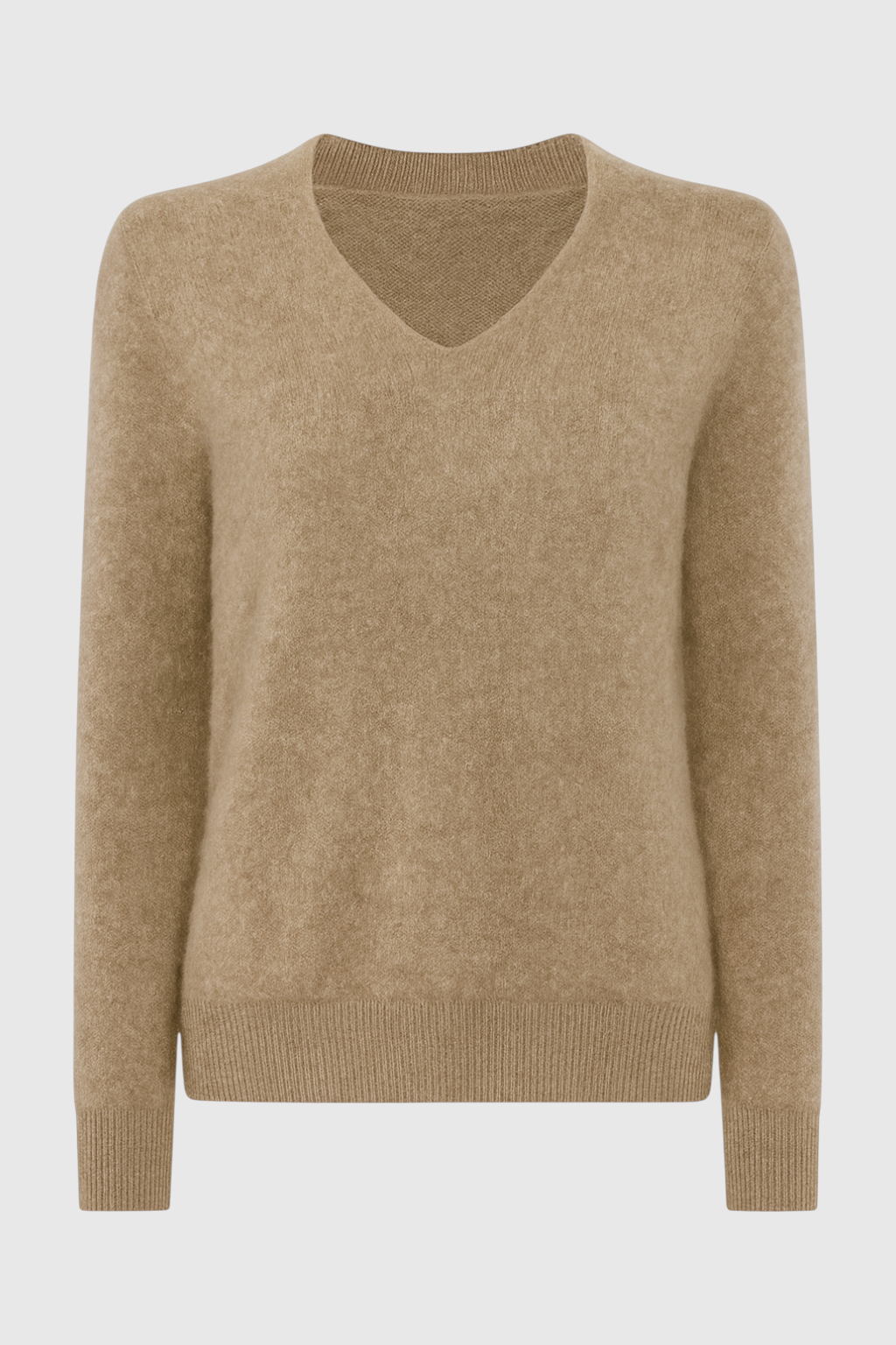 Women's Khaki Merino Wool V-Neck Sweater