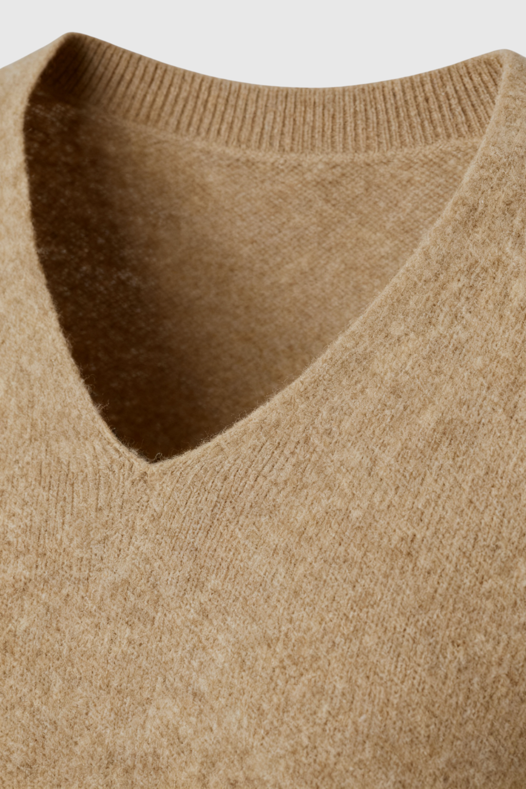 Women's Khaki Merino Wool V-Neck Sweater