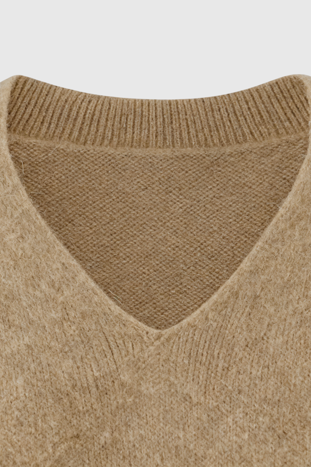Women's Khaki Merino Wool V-Neck Sweater