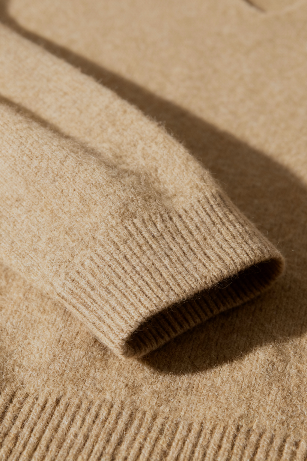 Women's Khaki Merino Wool V-Neck Sweater