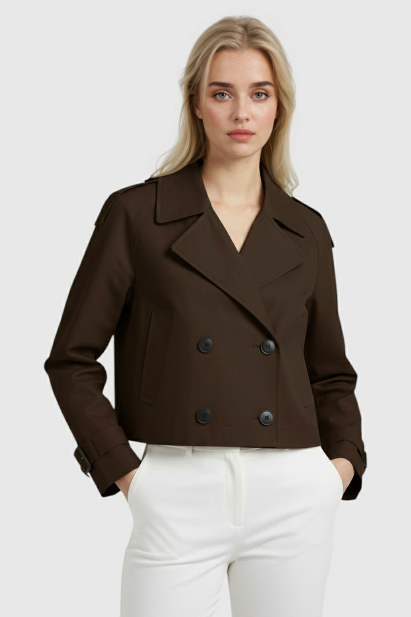 Women's Short Windbreaker Jacket - Brown