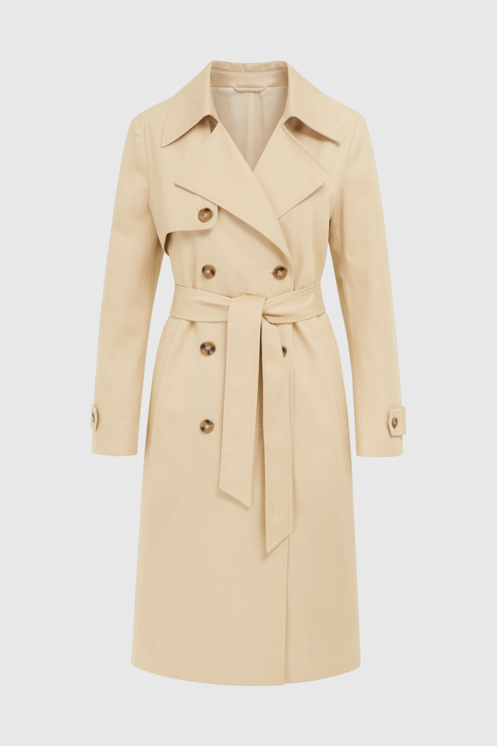 Women's Long Beige Trench Coat with Belt
