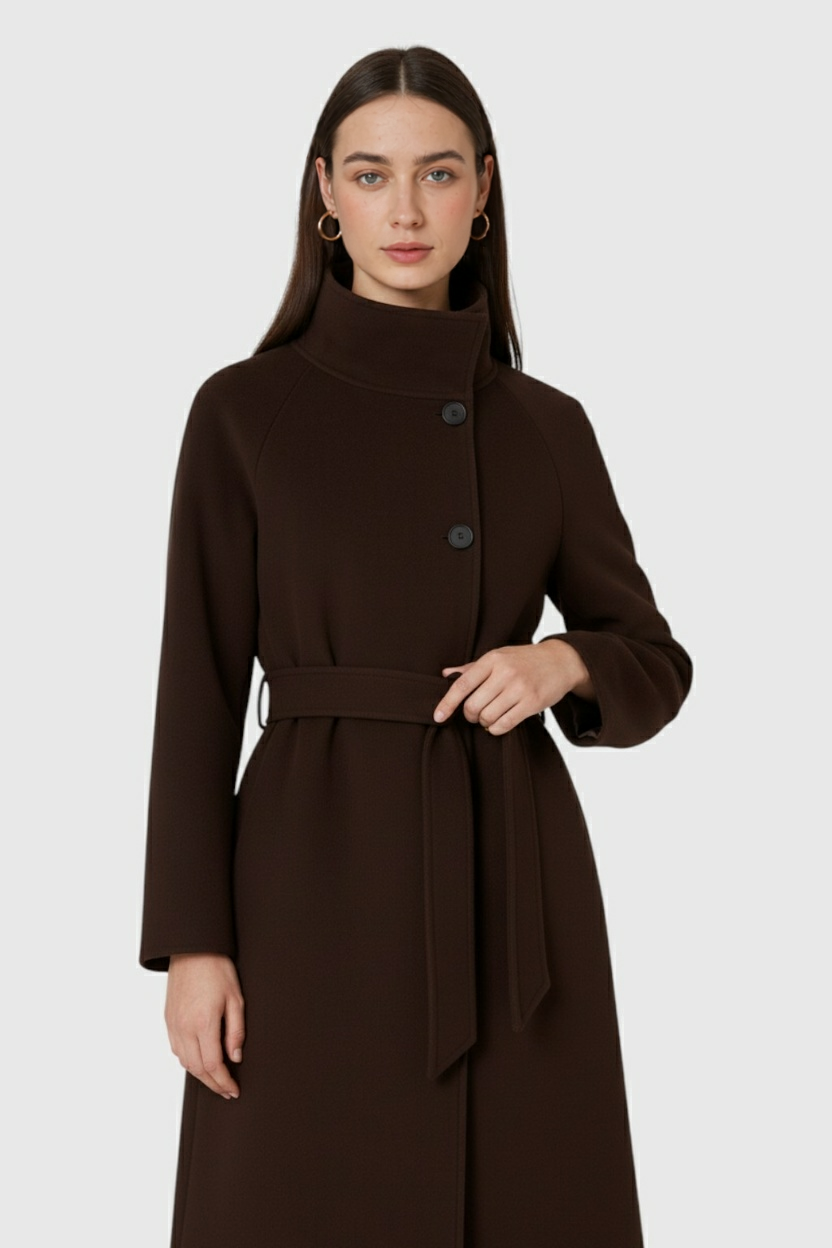 Women's Long Brown Winter Coat With Collar