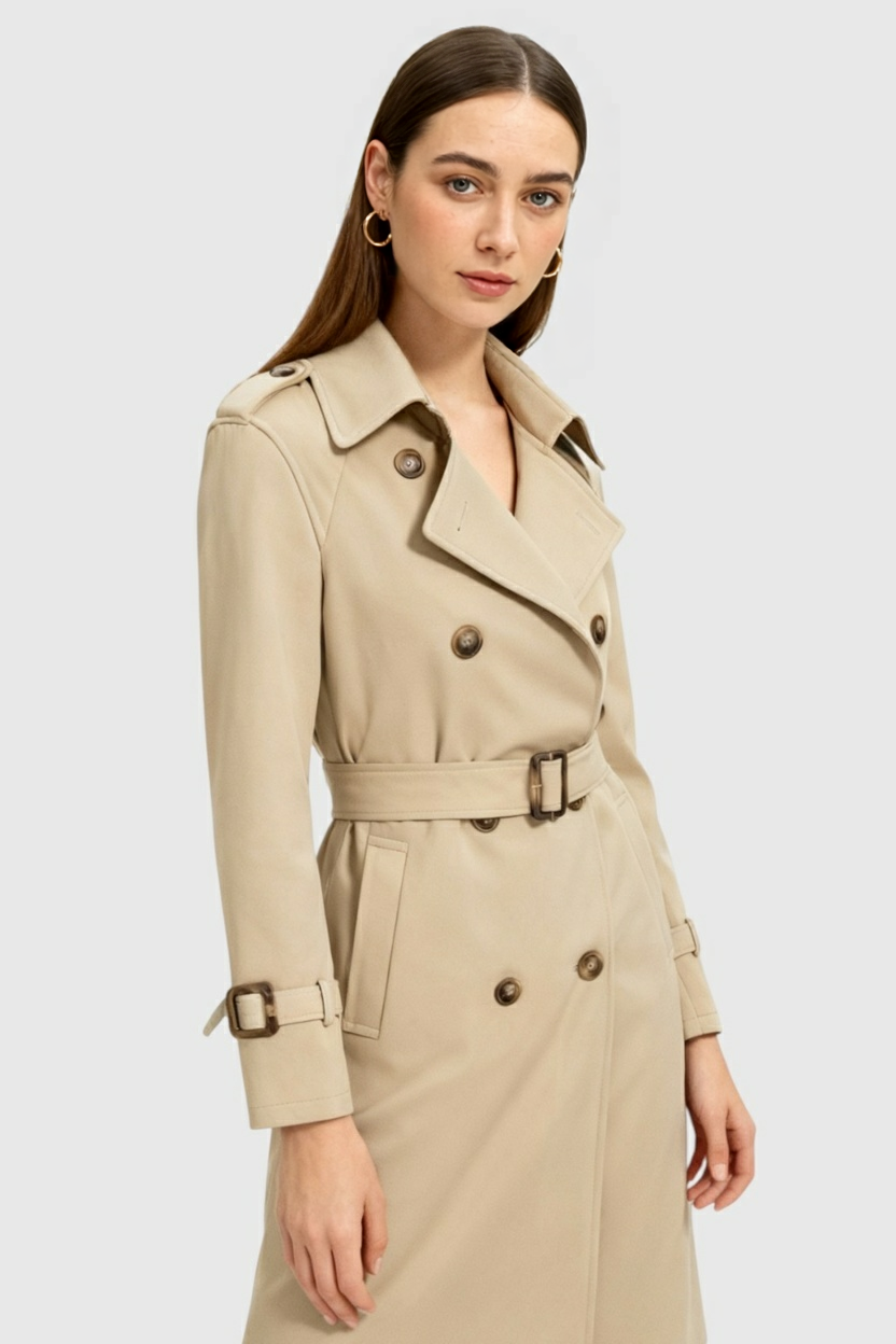 Women's Long Khaki Trench Coat