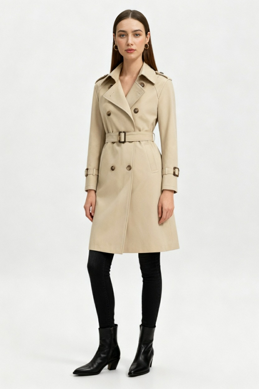 Women's Long Khaki Trench Coat