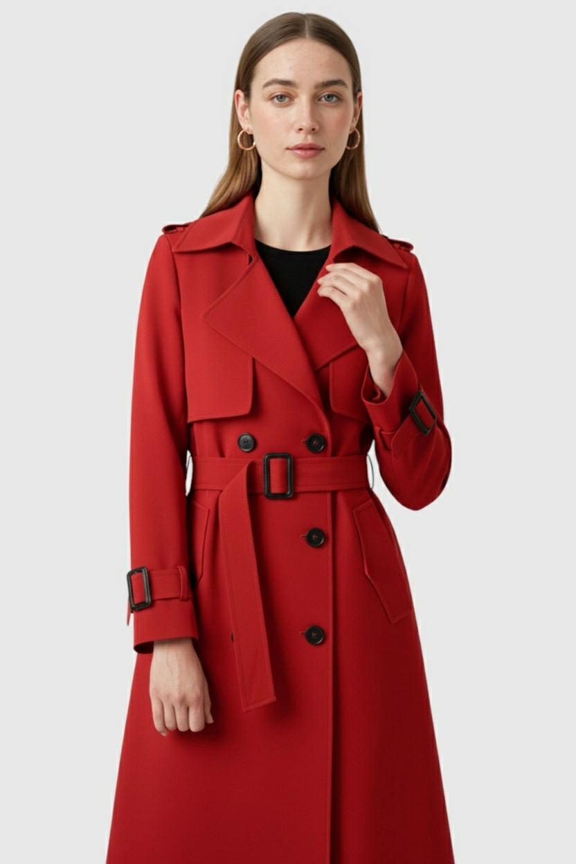 Women's Long Red Trench Coat