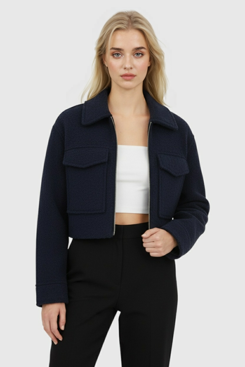 Women's Navy Blue Zip-Up Jacket