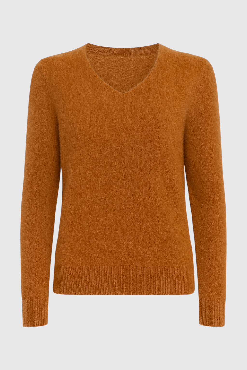 Women's Orange Merino Wool V-Neck Sweater