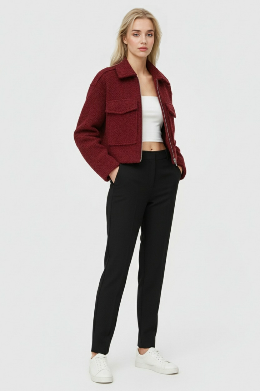 Women's Wine Red Zip Jacket