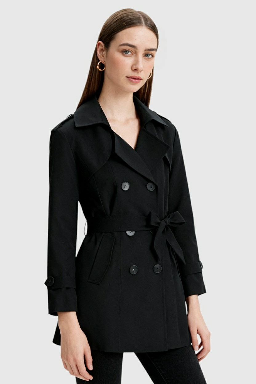 Women's Black Half-Length Trench Coat