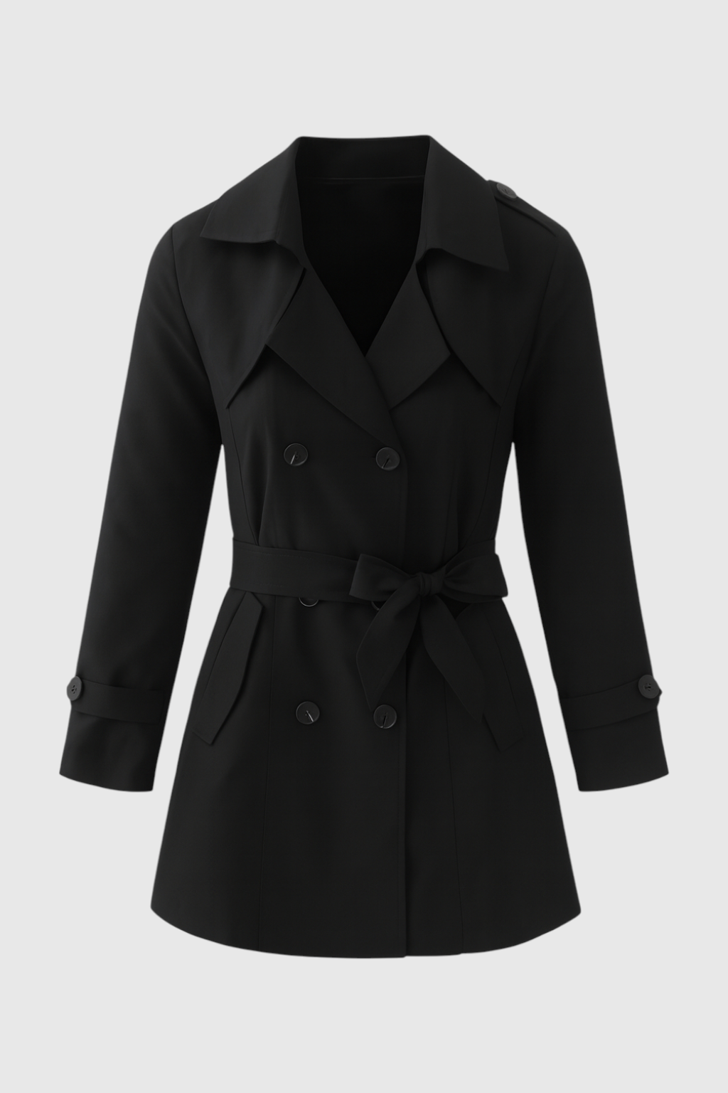 Women's Black Half-Length Trench Coat