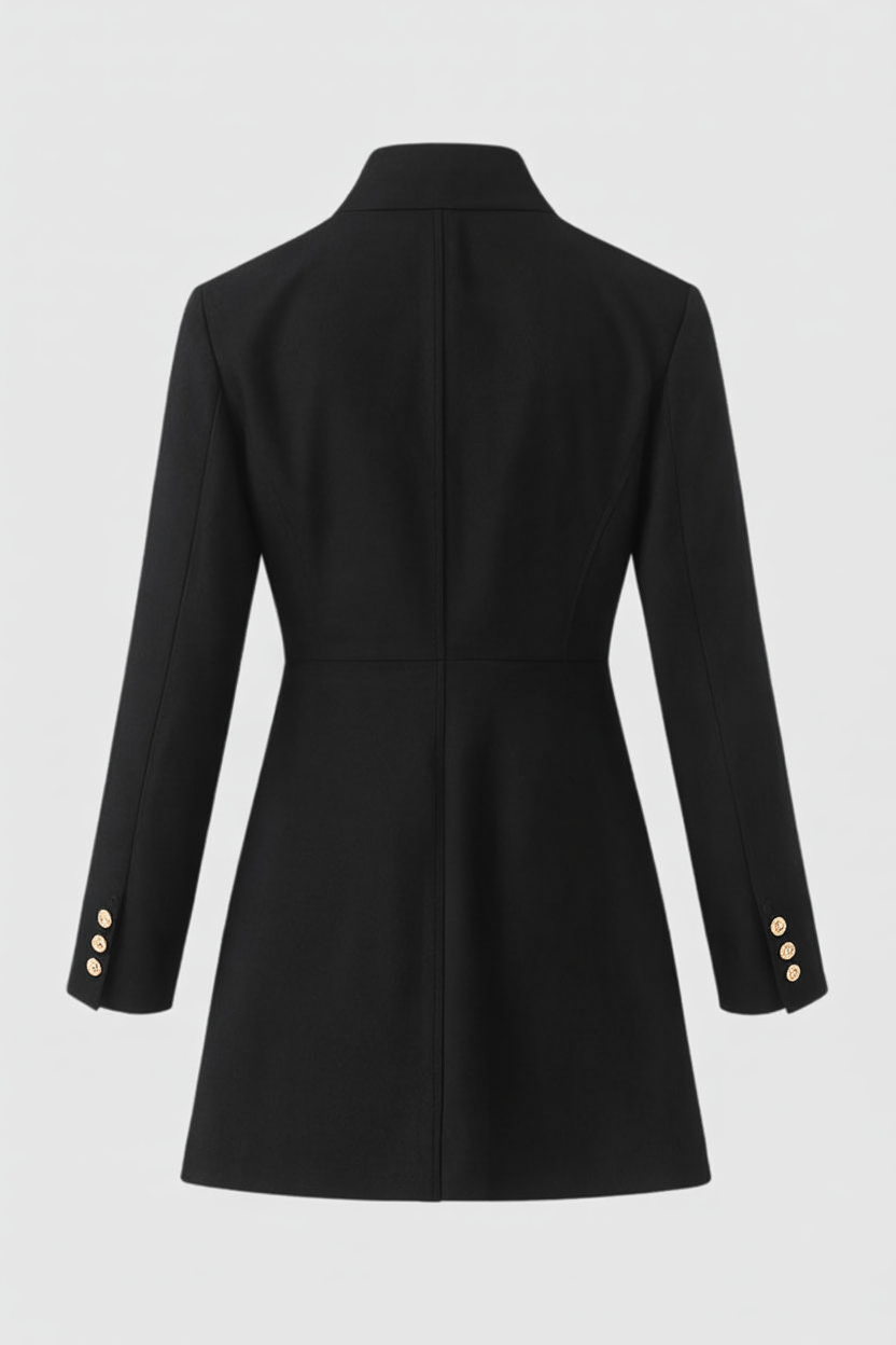 Women's Black Winter Coat with Double Row of Buttons