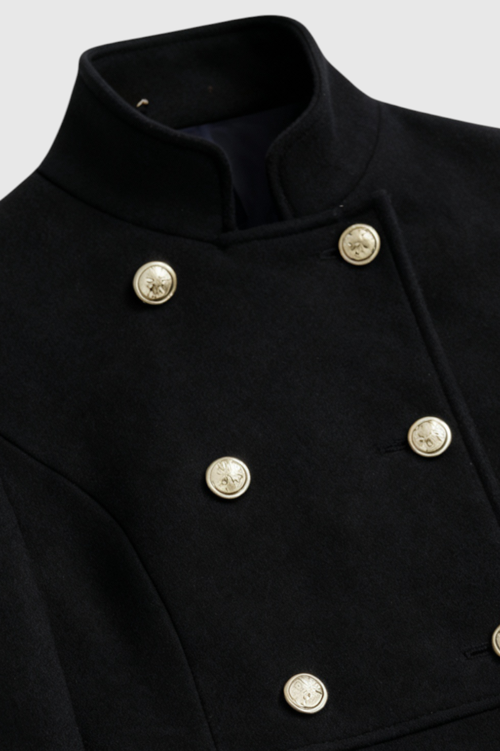 Women's Black Winter Coat with Double Row of Buttons