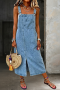 Light Blue Denim Pinafore Dress, front view