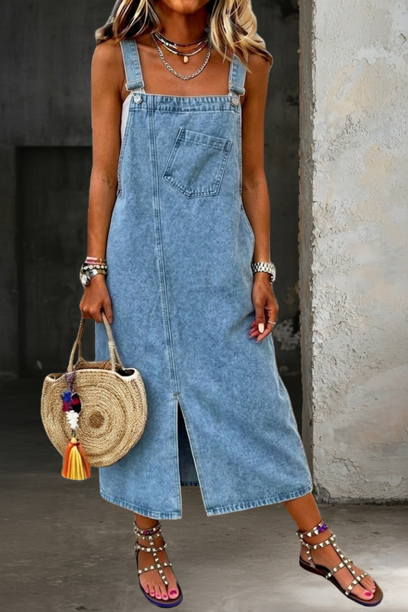 Light Blue Denim Pinafore Dress, front view