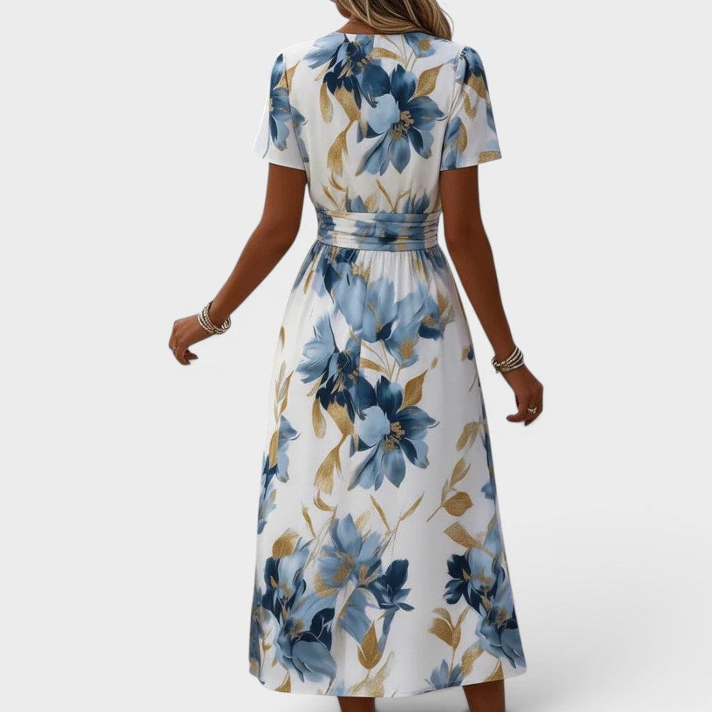 Floral wrap waist midi dress ruched waist detail