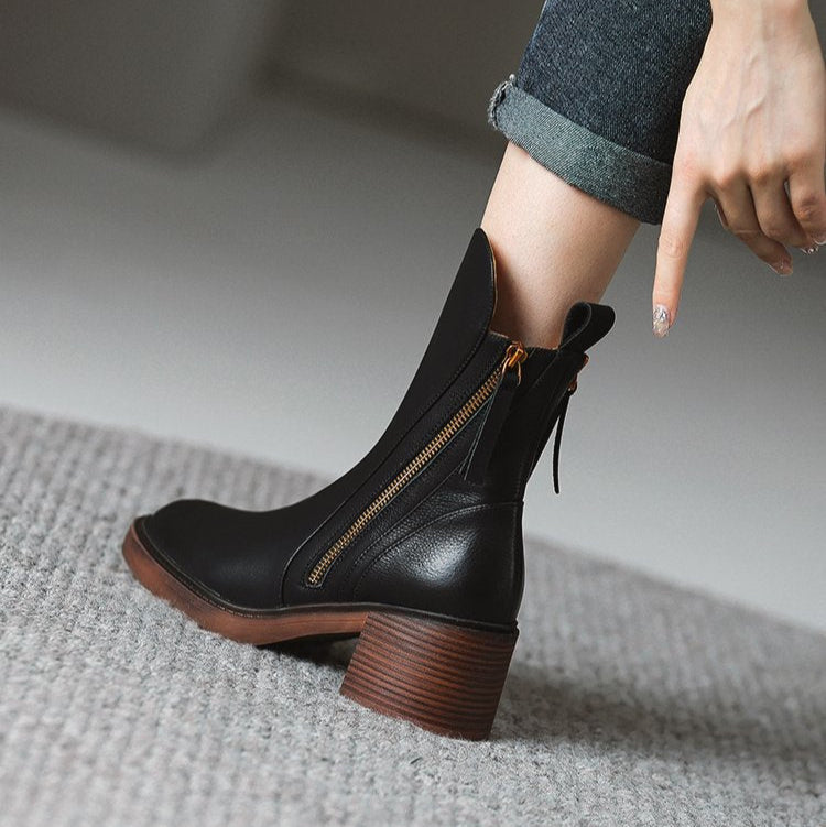 Selene Leather Ankle Boots with High Heel
