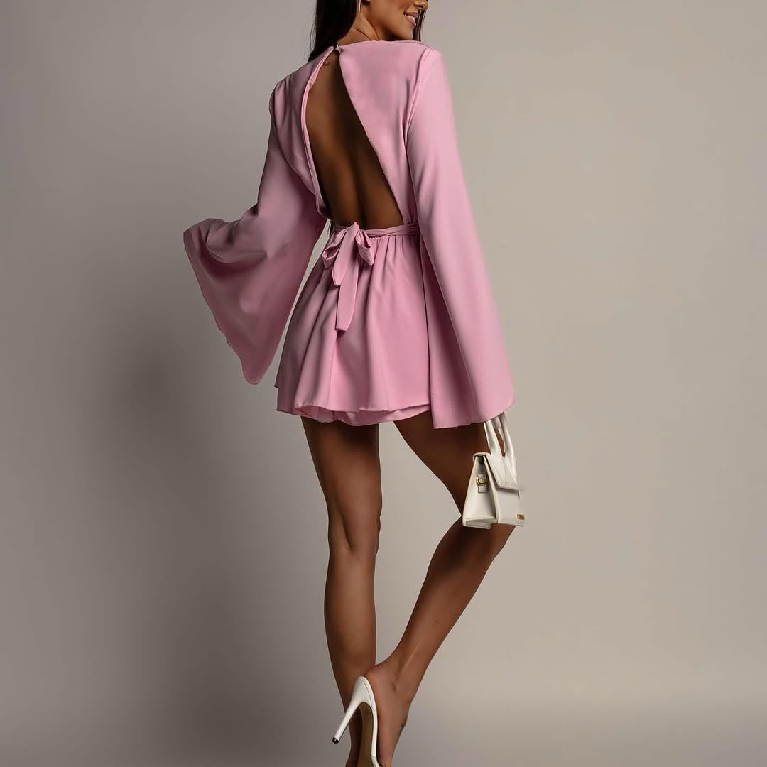 Women's Flare Sleeve A-Line Mini Dress side view - Party Evening Mini Dress