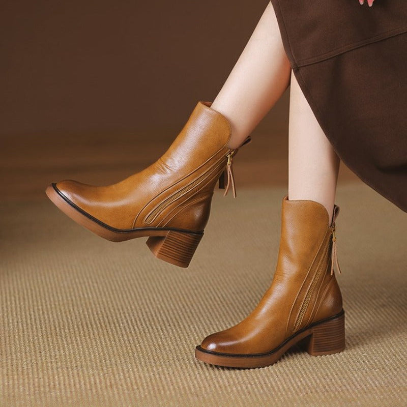 Selene Leather Ankle Boots with High Heel