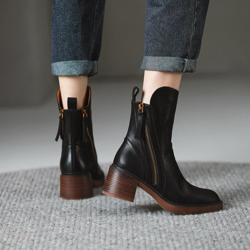 Selene Leather Ankle Boots with High Heel