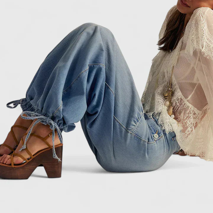 Wide leg bohemian trousers, model view