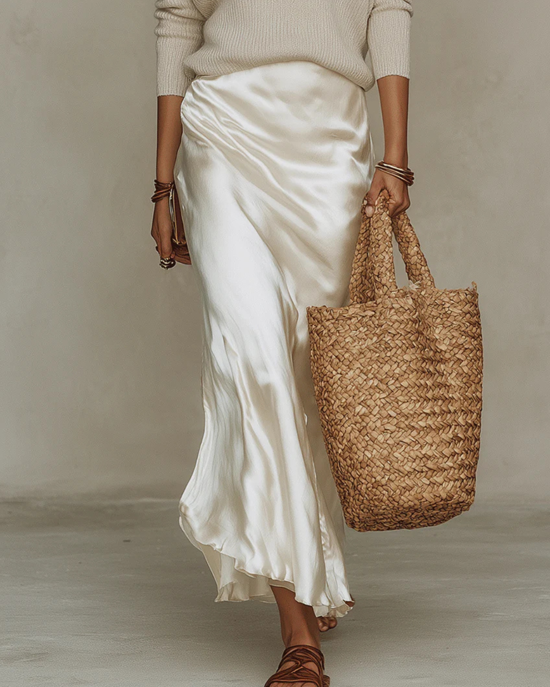 Satin Midi Dress with Sweater