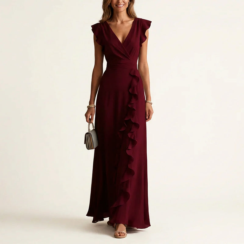 V-neck wrap maxi dress three-quarter view