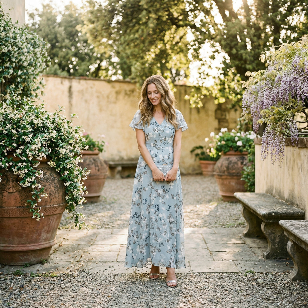 Elegant floral maxi dress slip underskirt detail