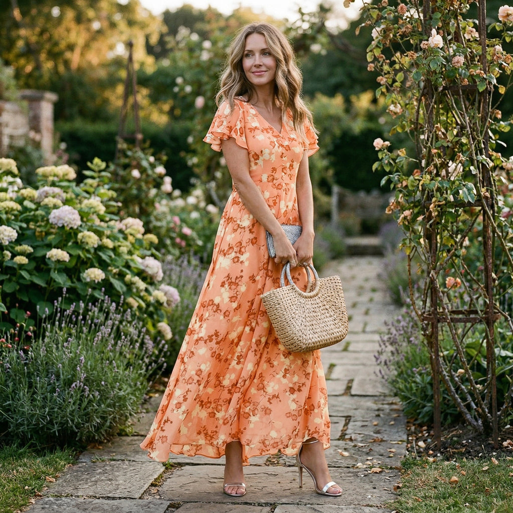 Floral maxi dress side view
