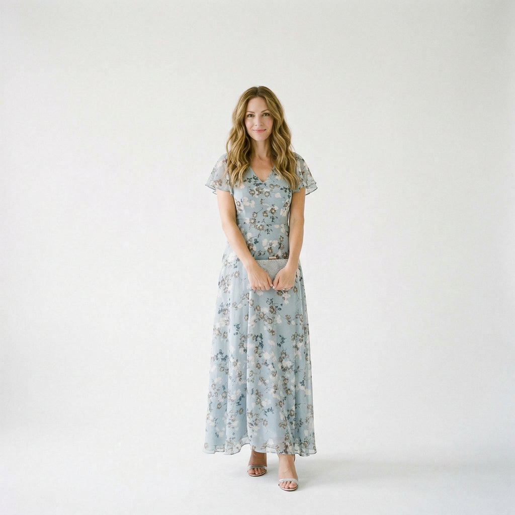 Lightweight floral maxi dress V-neckline detail