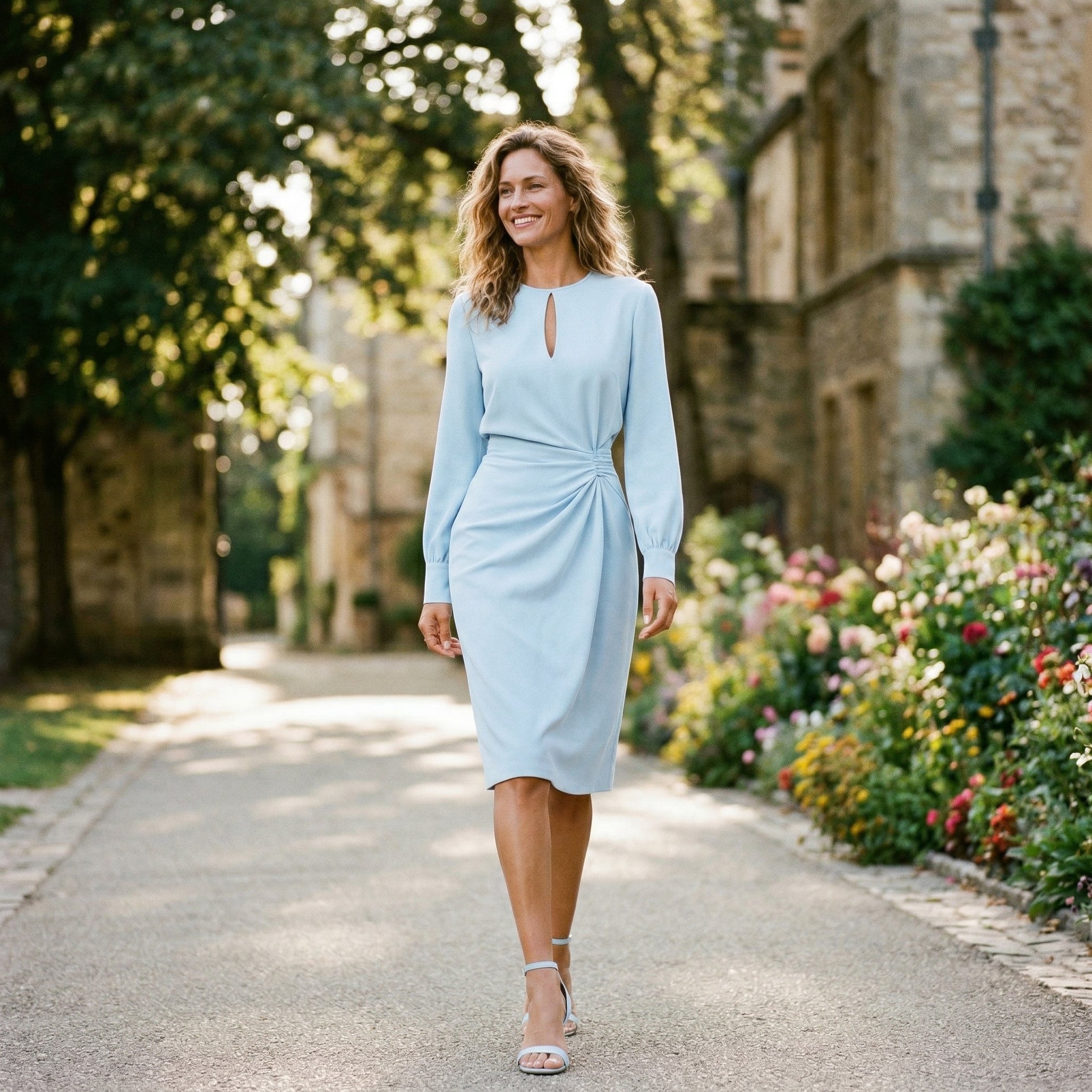 Elegant long sleeve midi dress back view