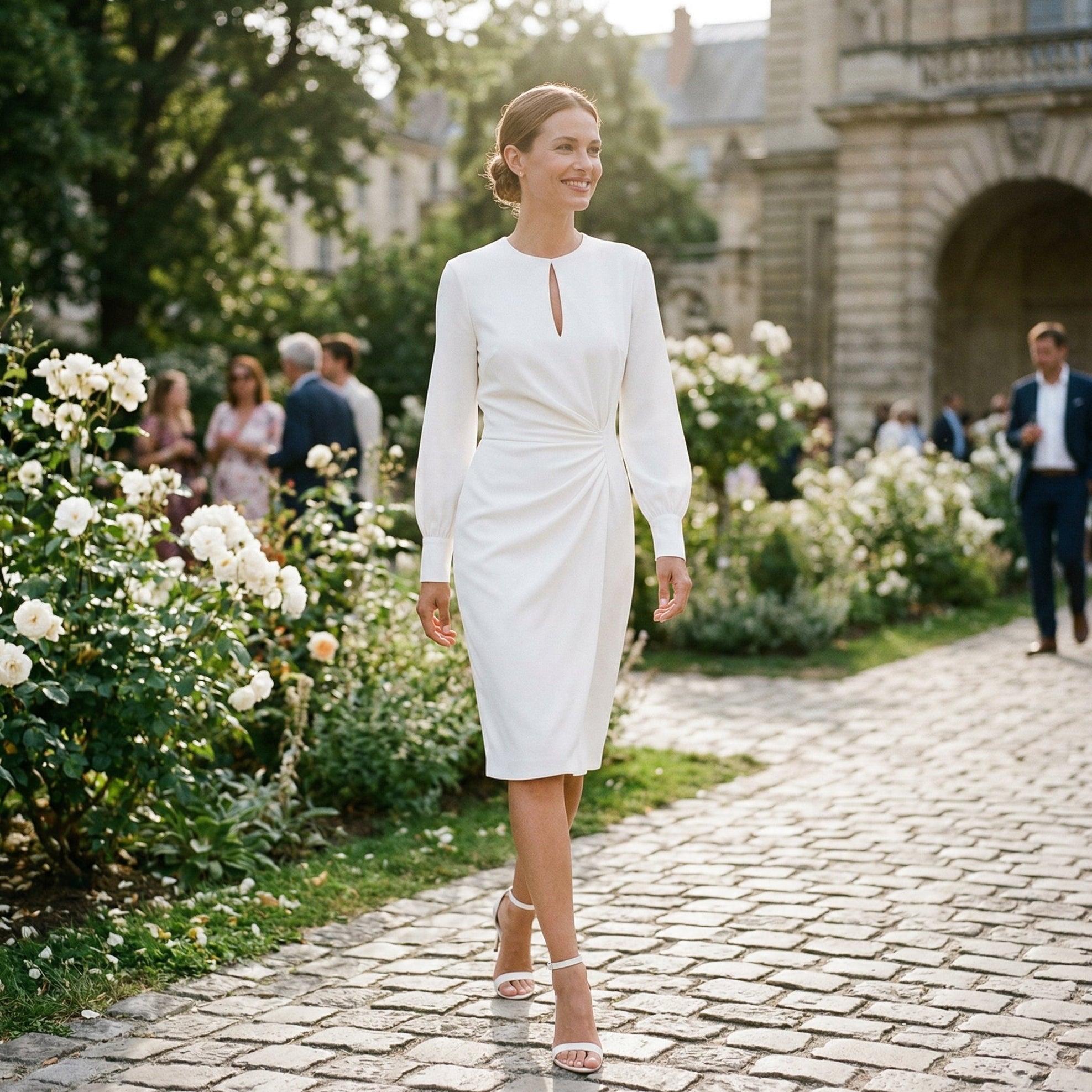 Women's long sleeve midi dress side view