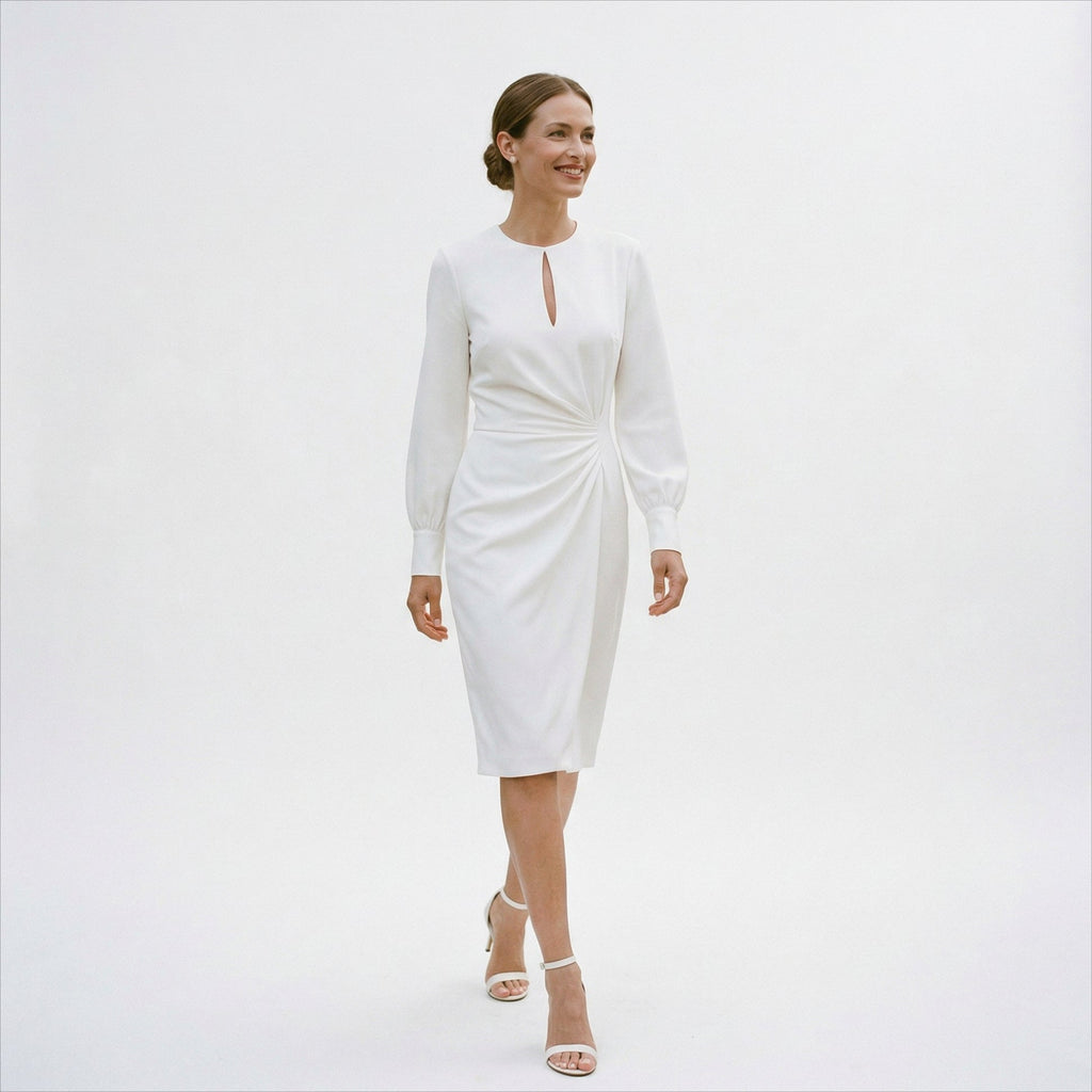 Women's keyhole neckline long sleeve wedding dress full length view