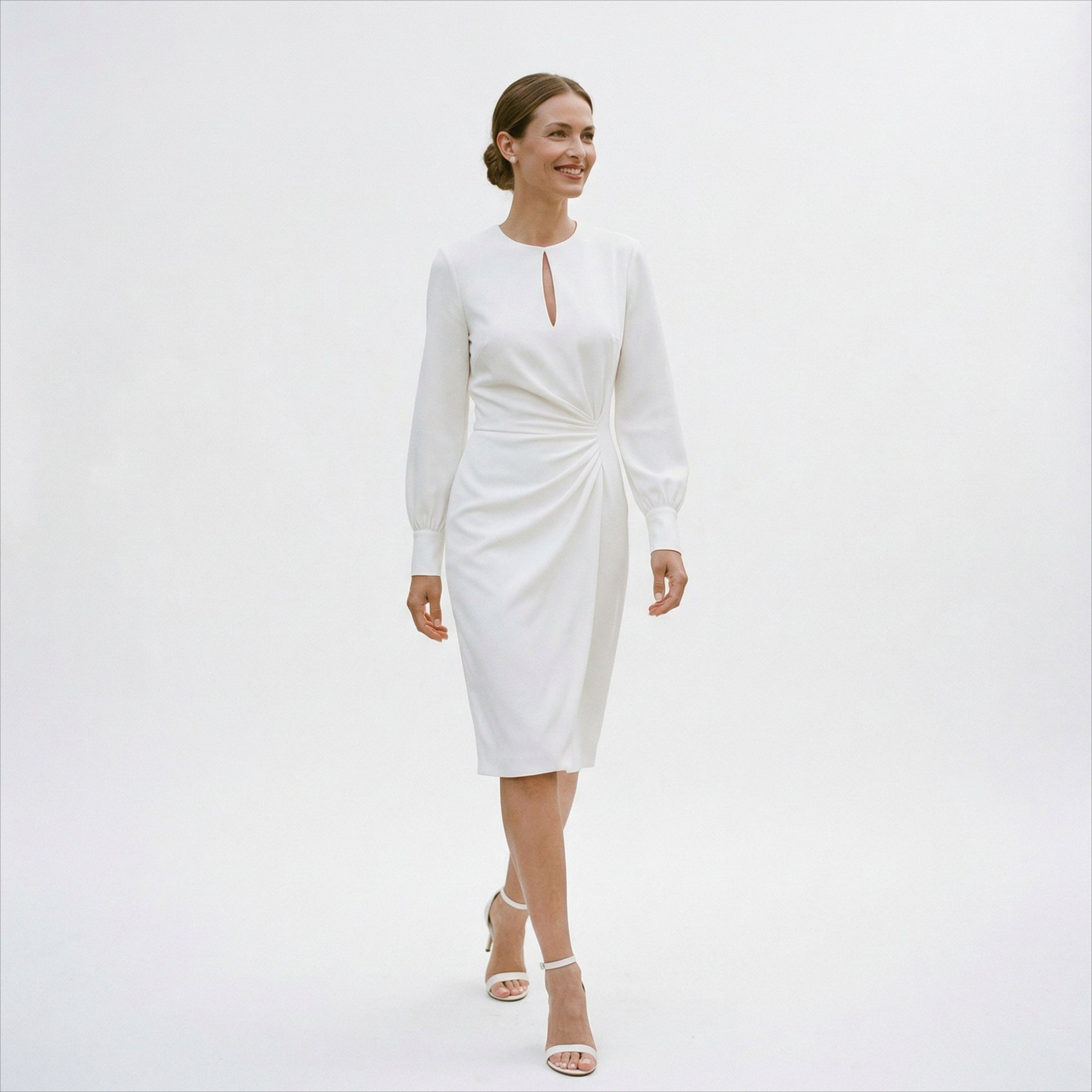 Women's keyhole neckline long sleeve wedding dress full length view